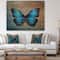 Designart - Blue Vintage Butterfly - Floral Art Print on Natural Pine Wood